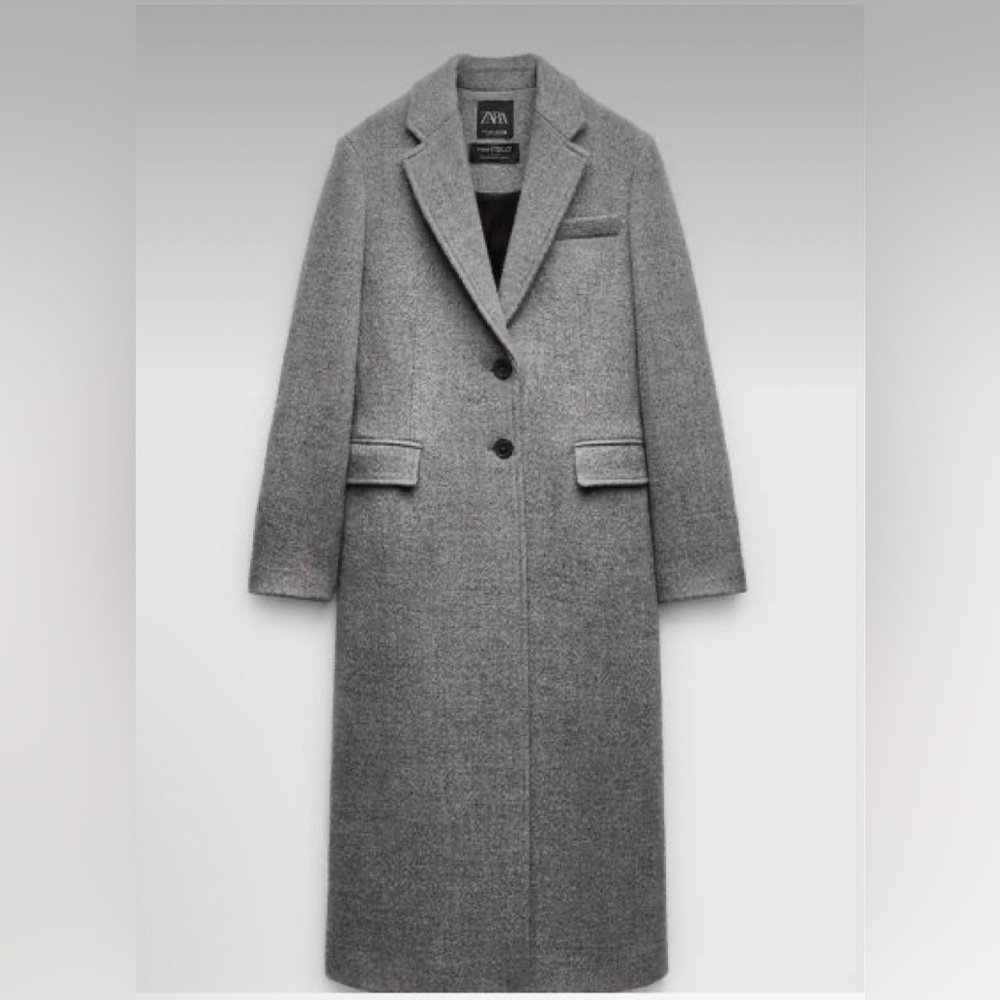 Zara Gray Long Wool Blend Trench Coat
